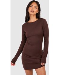 Boohoo - Soft Rib Long Sleeve High Neck Mini Dress - Lyst