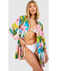 Boohoo - Tropical Linen Look Beach Shirt - Lyst