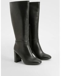 Boohoo - Wide Fit Block Heel Knee High Boots - Lyst