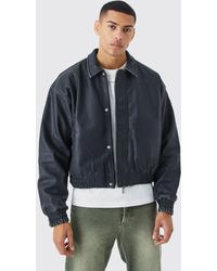 BoohooMAN - Boxy Washed Heavy Pu Collared Bomber - Lyst