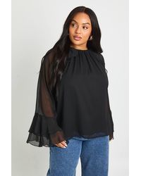 Boohoo - Plus Ruffle Flare Sleeve Blouse - Lyst