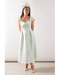 Wallis - Petite Floral Jacquard Satin Fit & Flare Midaxi Dress - Lyst