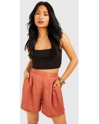 Boohoo - Petite Linen Look Tailored Short - Lyst