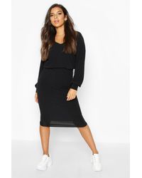 Boohoo Womens Zweiteiler aus geripptem Oberteil mit V-Ausschnitt und Midaxi-Rock - Schwarz