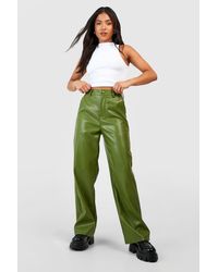 Boohoo - Petite Leather Look Relaxed Fit Straight Leg Trousers - Lyst