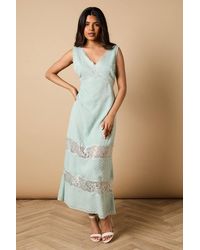 Oasis - Petite Dobby Chiffon Lace Insert Midi Dress - Lyst