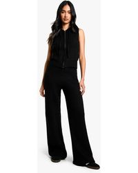 Boohoo - Soft Knit Sleeveless Hoodie And Wide Leg Trouser Tracksuit - Lyst