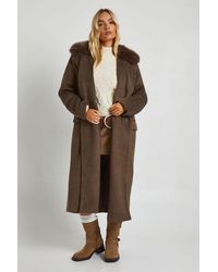 Boohoo - Abrigo Oversize Efecto Lana Con Botonadura Doble Y Ribete De Pelo Sintético - Lyst