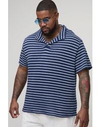 Boohoo - Plus Slim Revere Stripe Textured Polo - Lyst