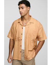 BoohooMAN - Oversized Linen Blend Palm Printed Short Sleeve Shirt - Lyst