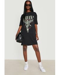 Boohoo Nirvana License Print T-shirt Dress - Black