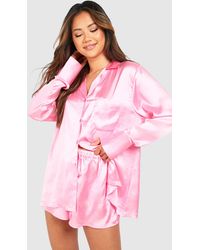 Boohoo - Pink Oversized Short Pyjama Set - Lyst