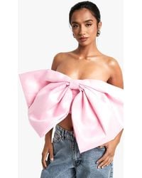 Boohoo - Petite Satin Bow Crop Top - Lyst