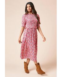 Dorothy Perkins - Petite Floral Shirred Bodice Puff Sleeve Midi Dress - Lyst