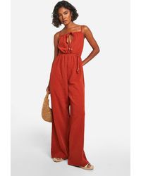 Boohoo - Tall Cheesecloth Strappy Belted Wide Leg Jumpsuit - Lyst