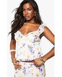 Boohoo - Chiffon Floral Print Ruffle Strap Cami Top - Lyst