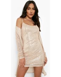 Boohoo - Sequin Strappy Mini Dress And Duster Set - Lyst