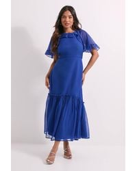 Dorothy Perkins - Petite Frill Cape Sleeve Tiered Printed Chiffon Midi Dress - Lyst