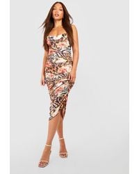 Boohoo - Tall Floral Leopard Cowl Ruched Side Maxi Dress - Lyst