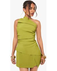 Boohoo - Woven One Shoulder Ruched Top - Lyst
