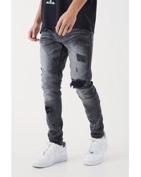BoohooMAN - Skinny Stretch Rip & Repair Self Fabric Jeans - Lyst