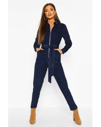 Boohoo Womens Belted Utility Cord Boilersuit - Blue