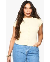 Boohoo - Plus Rib Button Through Cap Sleeve Top - Lyst