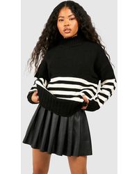 Boohoo - Petite High Neck Stripe Sweater - Lyst