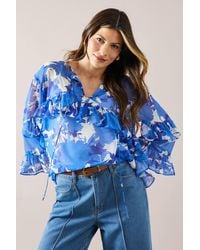 Wallis - Floral Ruffle Tie Detail Blouse - Lyst