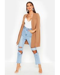 Boohoo Womens Longline Tailored Crepe Cape - Natural