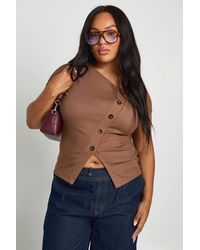 Boohoo - Plus Asymmetric Button Down Cap Sleeve Top - Lyst