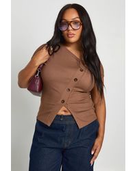 Boohoo - Plus Asymmetric Button Down Cap Sleeve Top - Lyst