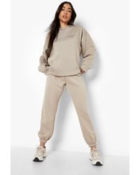 Boohoo Official Text Hooded Tracksuit - Natural