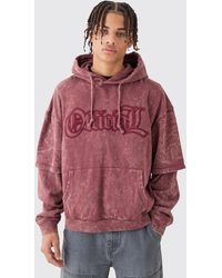 Boohoo - Oversized Boxy Faux Layer Acid Wash Ofcl Embroidered Hoodie - Lyst