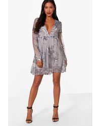 Boohoo Crepe Long Sleeve Tiered Skater 