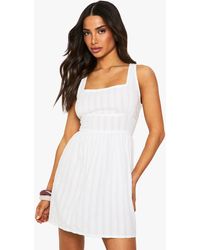 Boohoo - Petite Stripe Seersucker Mini Dress - Lyst