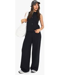 Boohoo - Crinkle Rib Button Through Sleeveless Top And Trouser Set - Lyst