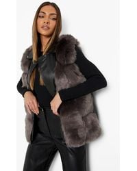 Boohoo Collared Luxe Faux Fur Panelled Gilet - Grey
