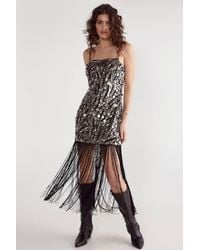 Nasty Gal - Zebra Hand Embellished Disc Sequin Tassel Mini Dress - Lyst