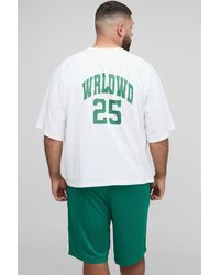 Boohoo - Plus Oversized Boxy Worldwide Panel Print T-Shirt & Basketball Airtex Short Set - Lyst