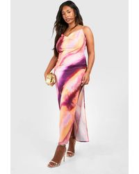 Boohoo - Plus Ombre Satin Cowl Neck Split Midaxi Sip Dress - Lyst