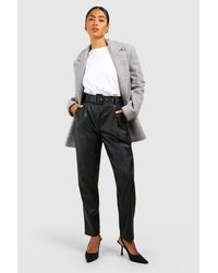 Boohoo - Belted Leather Look High Waisted Skinny Trousers - Lyst