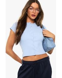 Boohoo - Rib Button Through Cap Sleeve Top - Lyst