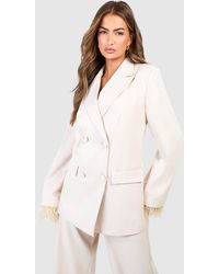 Boohoo - Feather Trim Relaxed Fit Blazer - Lyst
