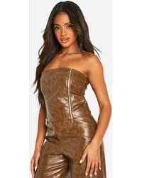 Boohoo - Washed Faux Leather Zip Detail Corset - Lyst