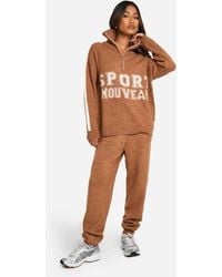 Boohoo - Sport Nouveau Knitted Zip Neck Oversized Jumper And Cuffed Jogger Set - Lyst