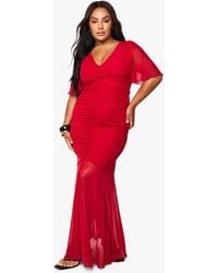 Boohoo - Plus Mesh Ruched Angel Sleeve Maxi Dress - Lyst