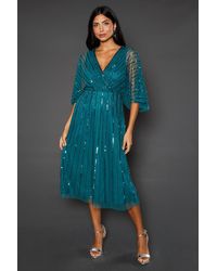 Wallis - Petite Occasion Embellished Sequin Cape Midi Dress - Lyst