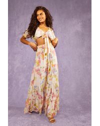 Boohoo - Pastel Floral Tiered Floaty Maxi Skirt - Lyst