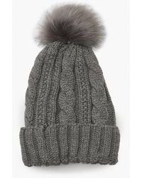 Boohoo - Cable Knit Faux Pom Beanie - Lyst